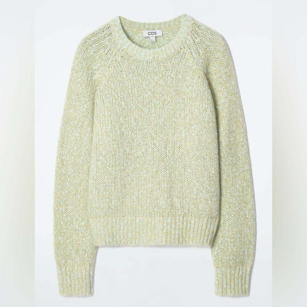 Cos new + tags mohair mix fuzzy sweater large knit braided fluffy teddy lime